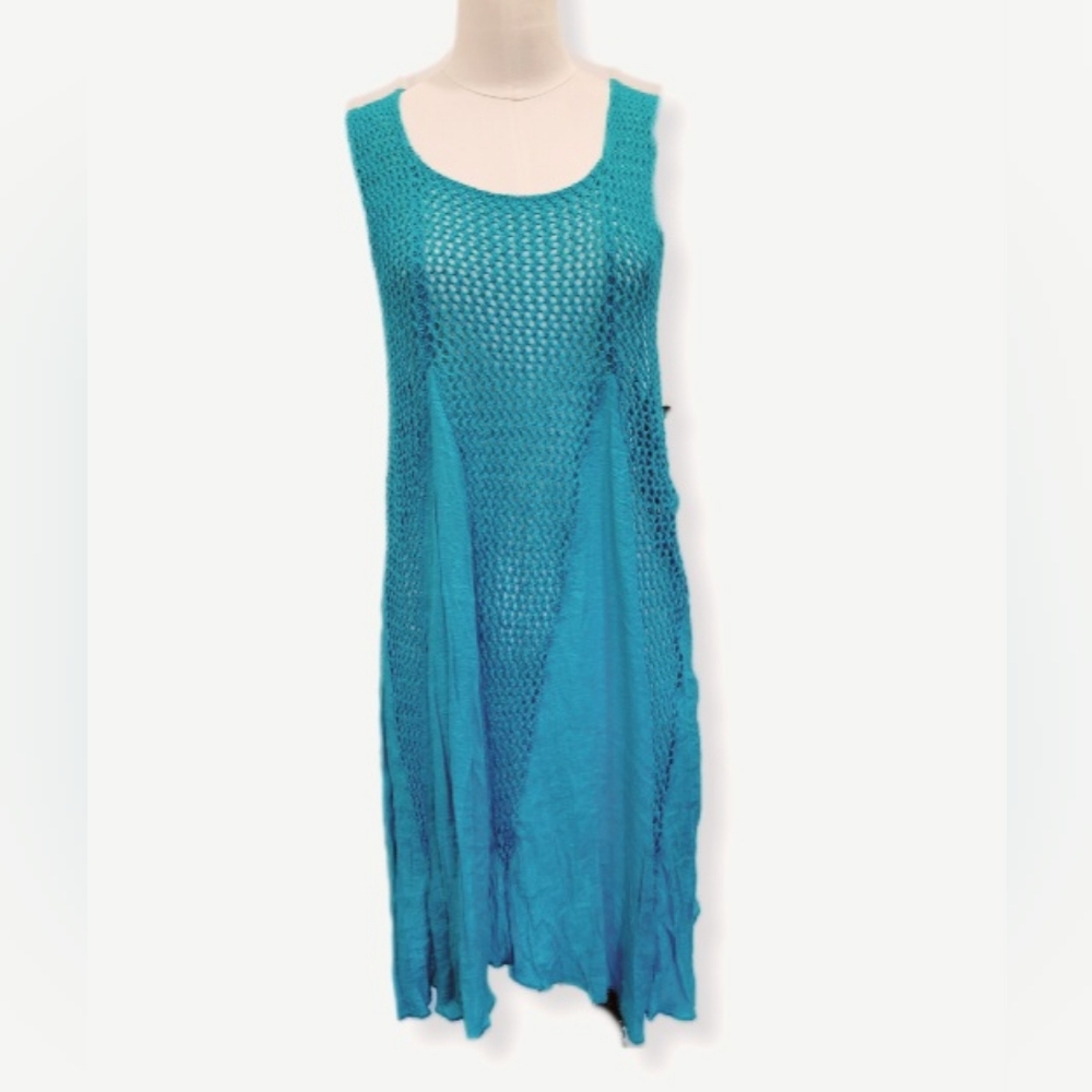 Unbranded Green Turquiose Dress Swim Cover Up Mesh Knit Sleeveless Size L